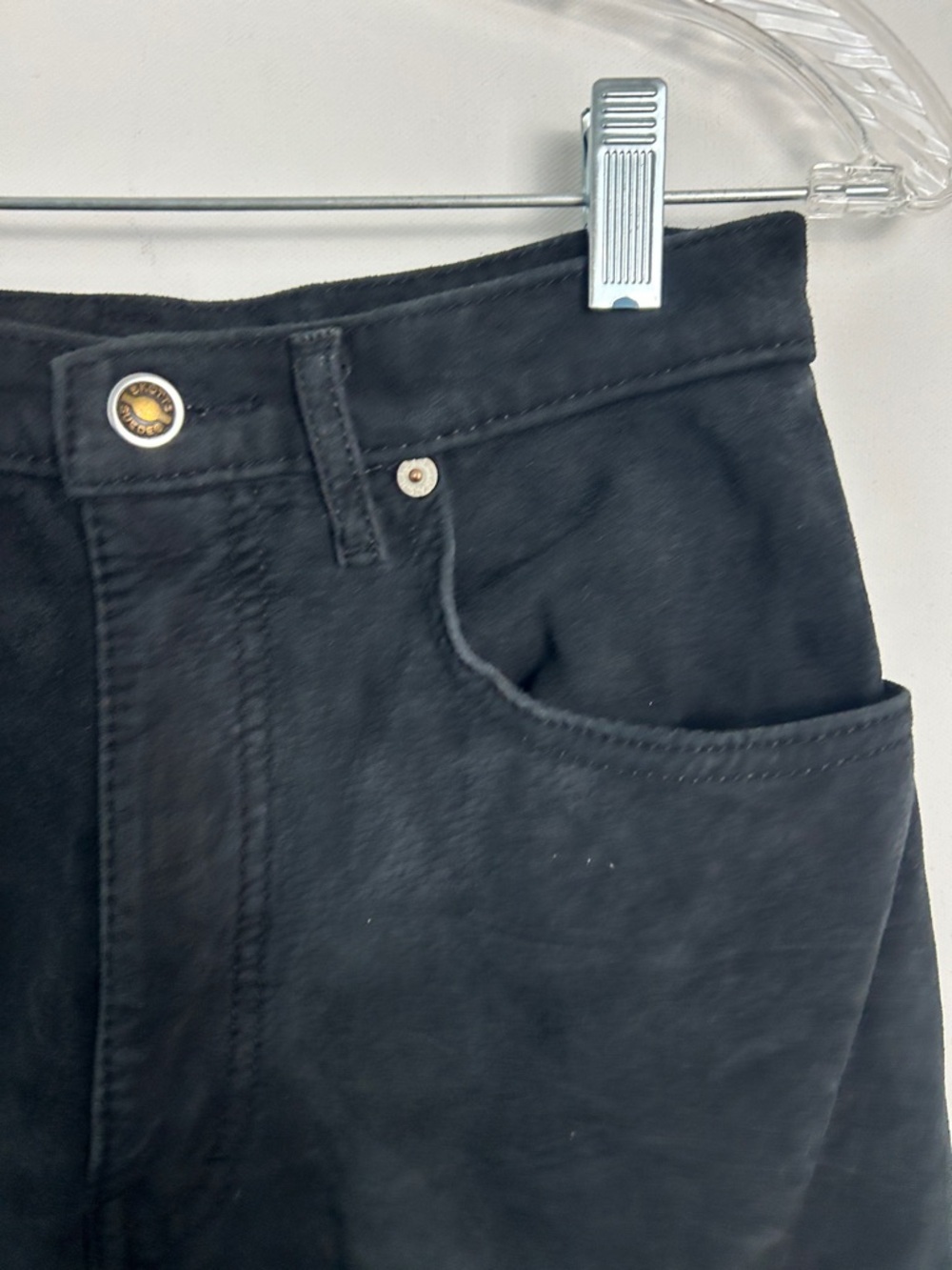 Vintage Skotts Black Suede Pants Jeans Washable High Rise Hipster Biker Size 28 - Picture 6 of 16